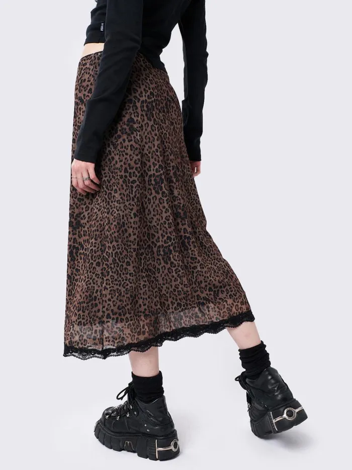 Clothing Nala Leopard Mesh Midi Skirt Minga London Skirts