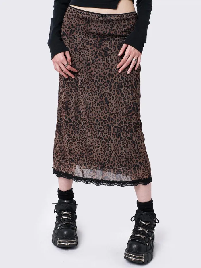 Clothing Nala Leopard Mesh Midi Skirt Minga London Skirts