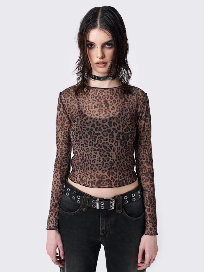 Clothing Nala Leopard Print Mesh Top Minga London Long Sleeve Tops