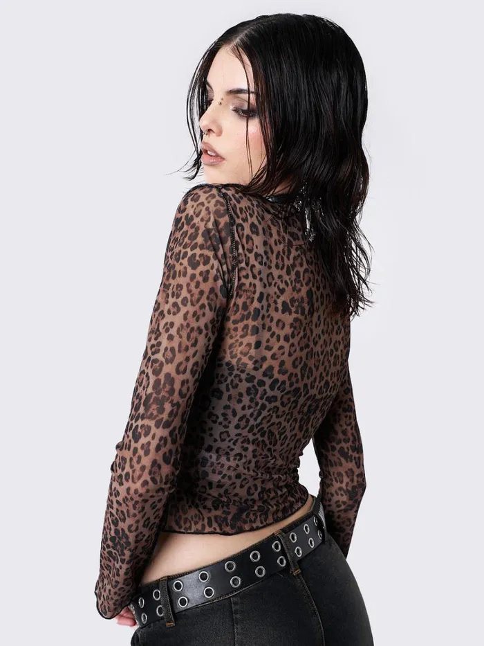Clothing Nala Leopard Print Mesh Top Minga London Long Sleeve Tops