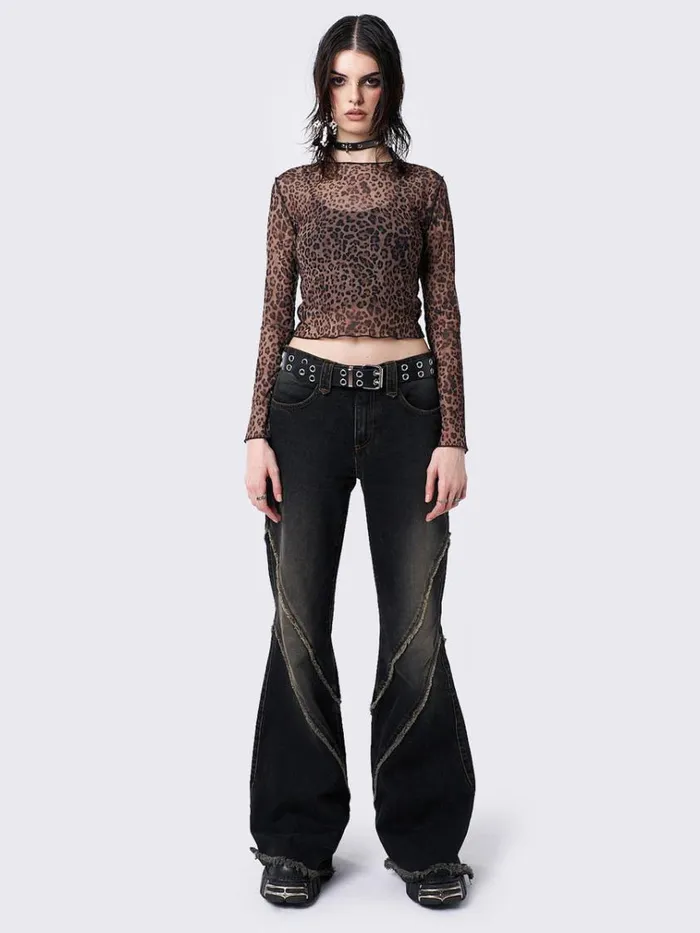 Clothing Nala Leopard Print Mesh Top Minga London Long Sleeve Tops