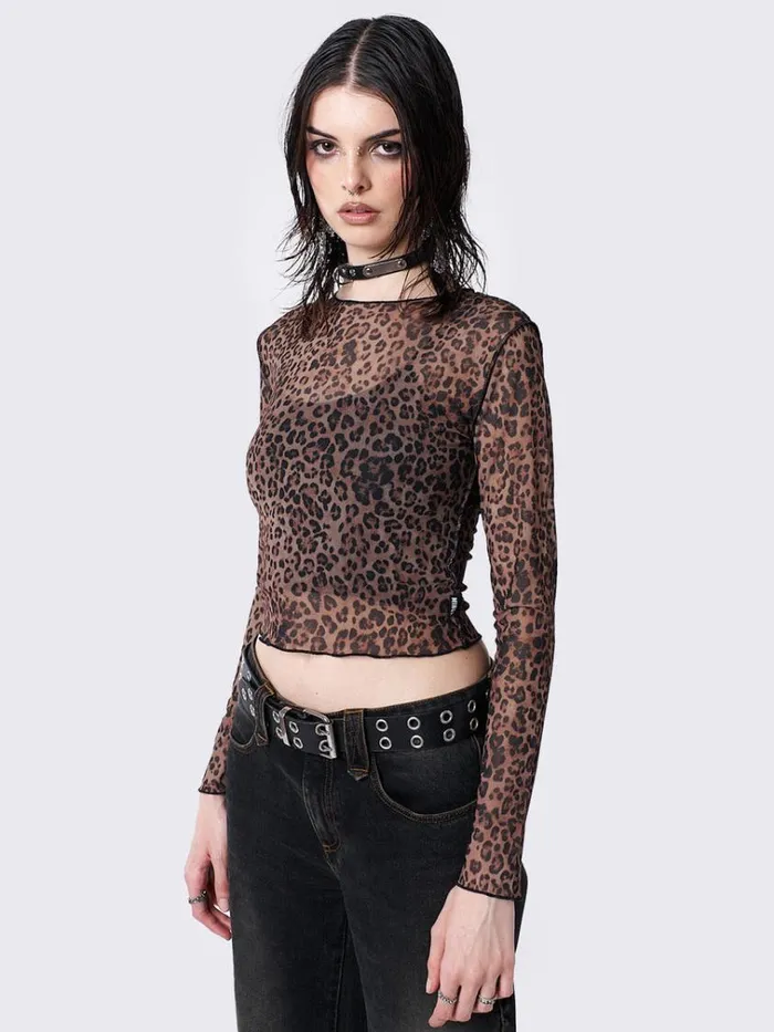 Clothing Nala Leopard Print Mesh Top Minga London Long Sleeve Tops