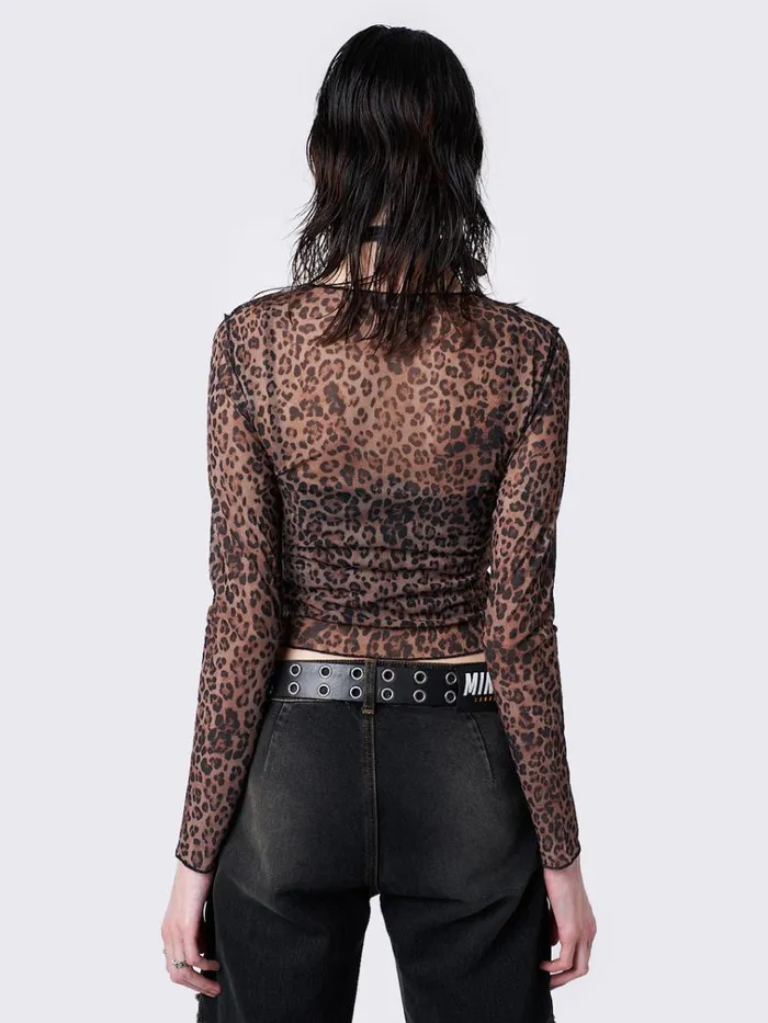 Clothing Nala Leopard Print Mesh Top Minga London Long Sleeve Tops