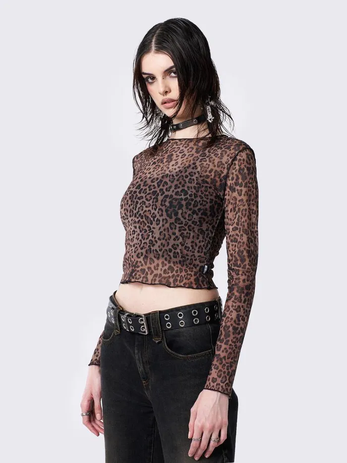 Clothing Nala Leopard Print Mesh Top Minga London Long Sleeve Tops