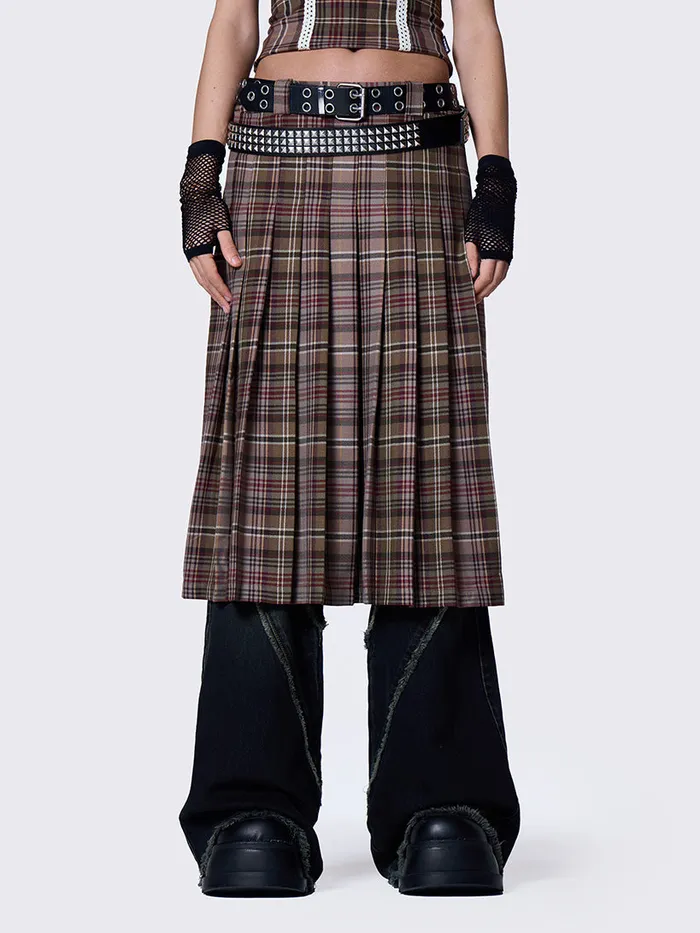 Clothing Nenna Pleated Tartan Midi Skirt Minga London Skirts