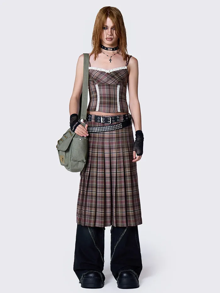 Clothing Nenna Pleated Tartan Midi Skirt Minga London Skirts
