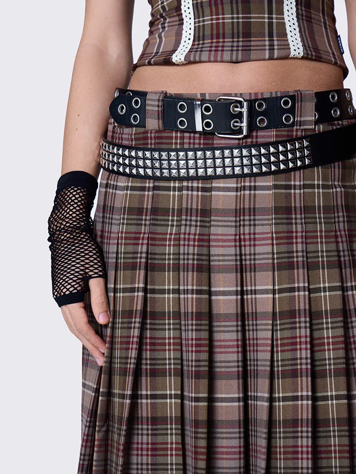 Clothing Nenna Pleated Tartan Midi Skirt Minga London Skirts