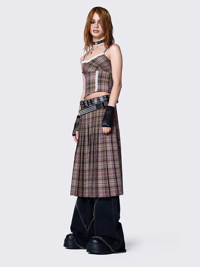 Clothing Nenna Pleated Tartan Midi Skirt Minga London Skirts