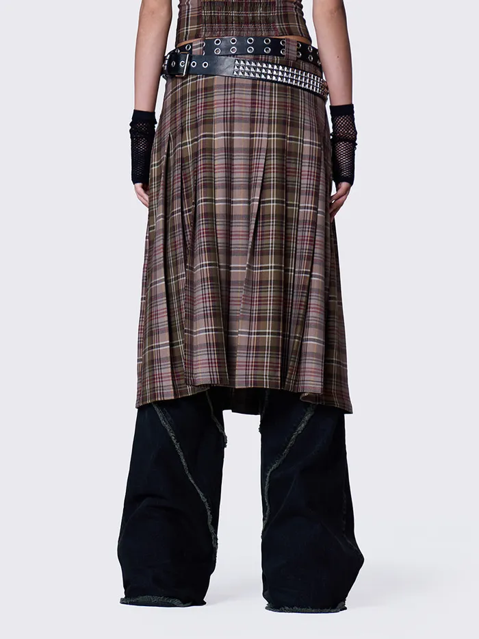 Clothing Nenna Pleated Tartan Midi Skirt Minga London Skirts