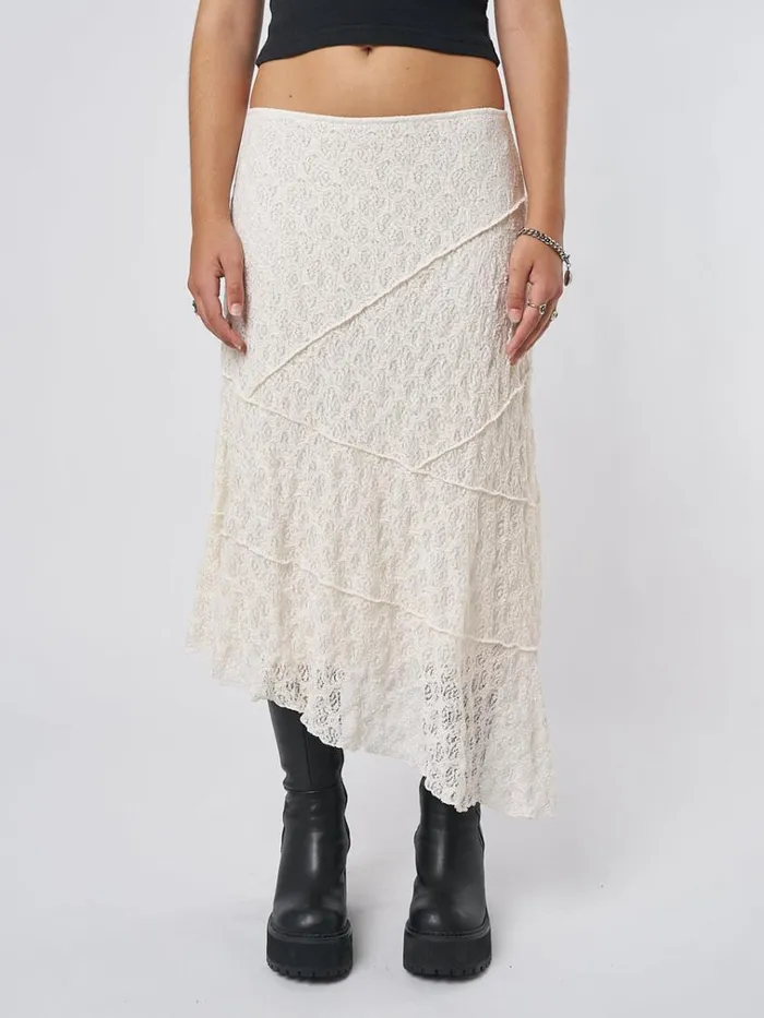 Clothing Nolia Cream Lace Asymmetric Midi Skirt Minga London Skirts