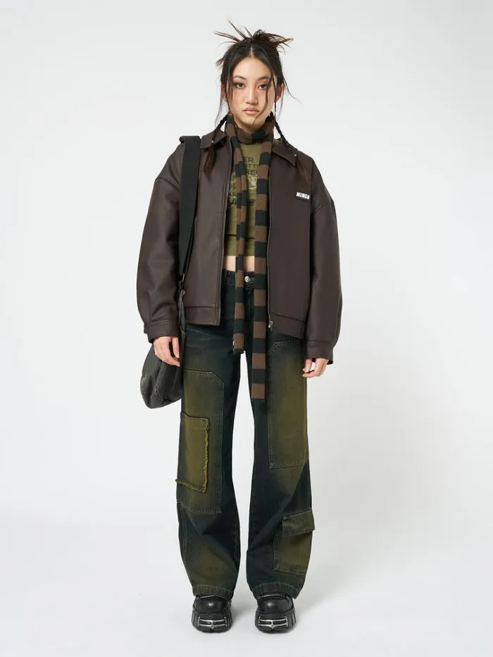 Clothing Nora Vegan Leather Bomber Jacket In Brown Minga London Jackets
