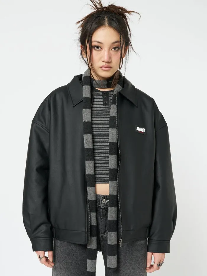 Clothing Olivia Vegan Leather Bomber Jacket In Black Minga London Jackets