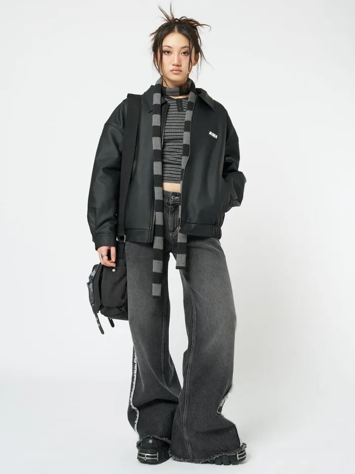 Clothing Olivia Vegan Leather Bomber Jacket In Black Minga London Jackets