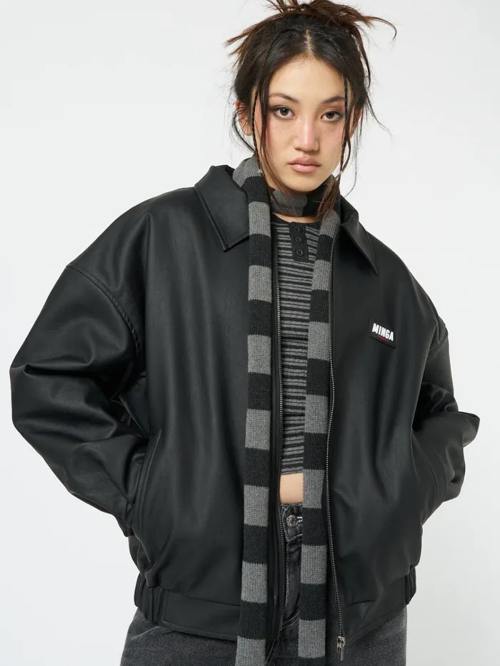 Clothing Olivia Vegan Leather Bomber Jacket In Black Minga London Jackets