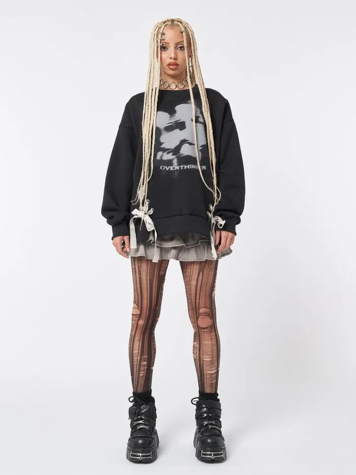 Clothing Overthinker Black Lace Up Sweatshirt Minga London Sweatshirts