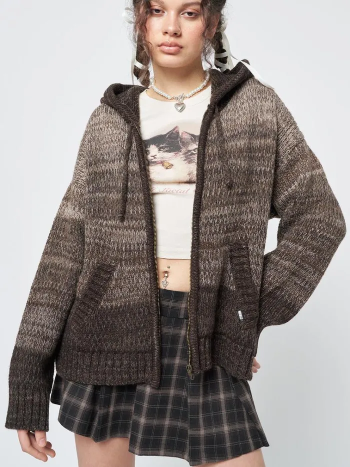Clothing Oyster Zip Up Hood Knit Cardigan Minga London Jackets