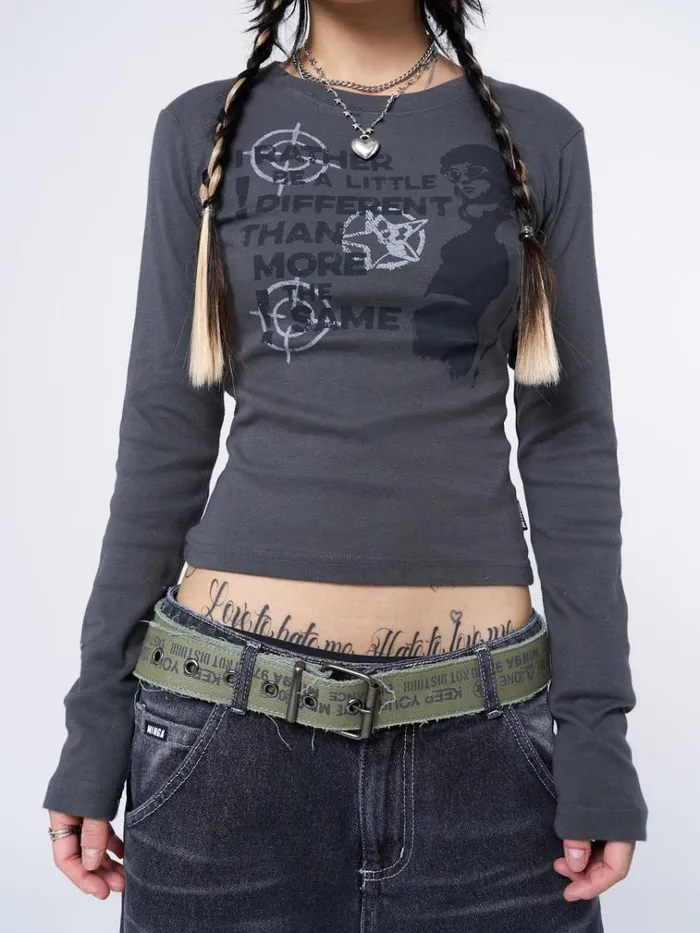 Clothing Rather Be Different Grey Graphic Top Minga London Long Sleeve Tops
