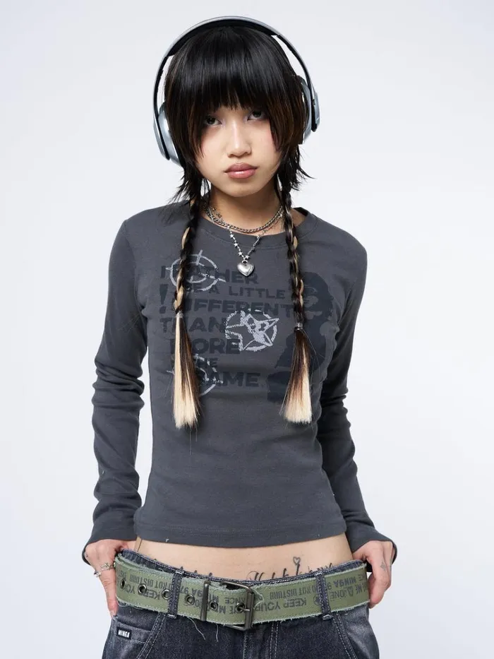 Clothing Rather Be Different Grey Graphic Top Minga London Long Sleeve Tops