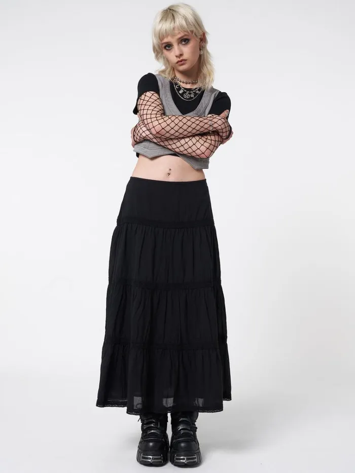 Clothing Raven Ruffle Lace Maxi Skirt Minga London Skirts