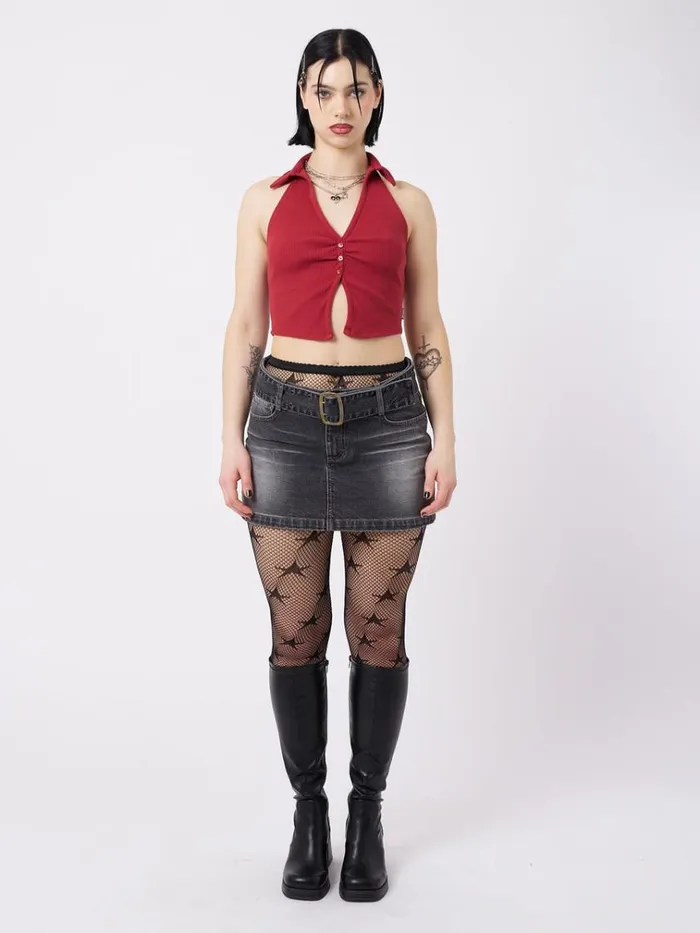 Clothing Raya Red Halter Neck Collar Top Minga London Crop Tops