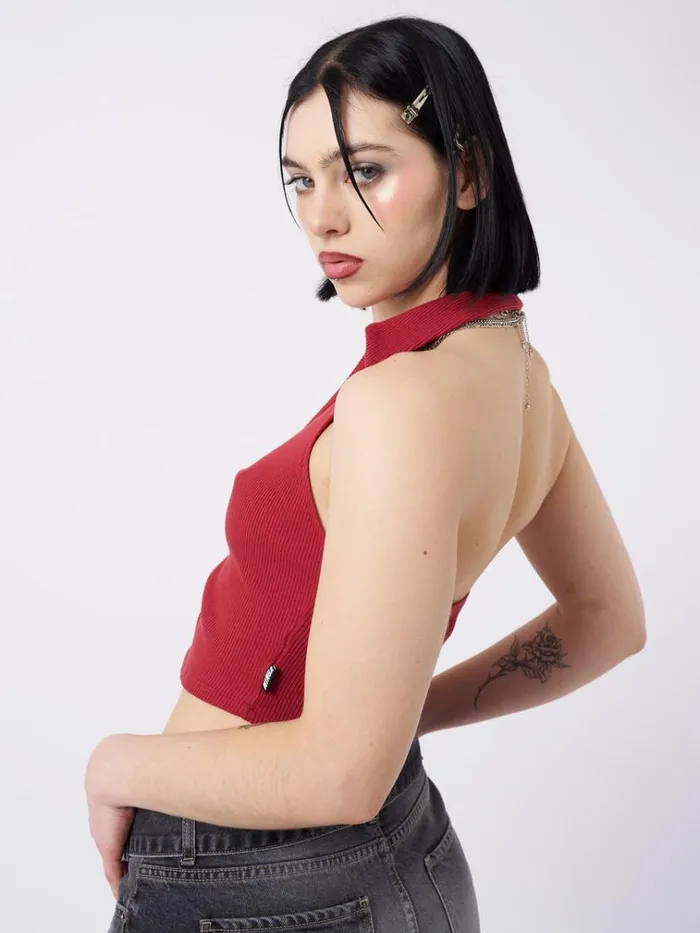 Clothing Raya Red Halter Neck Collar Top Minga London Crop Tops