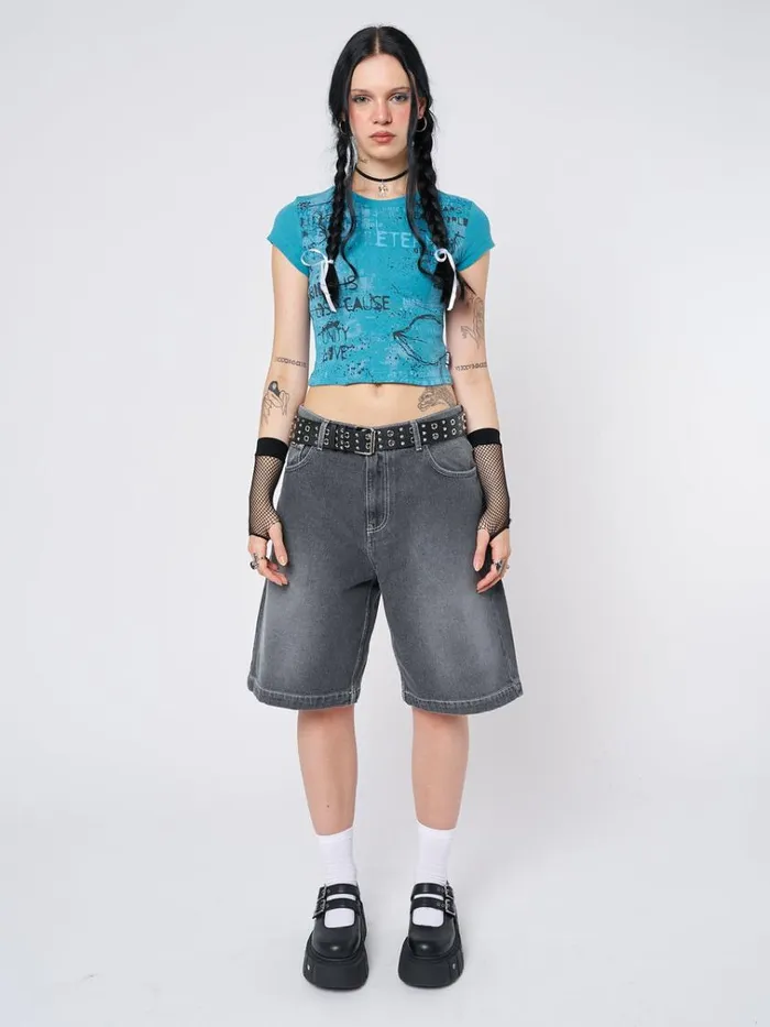 Clothing Real World Blue Graphic Baby Tee Minga London Crop Tops