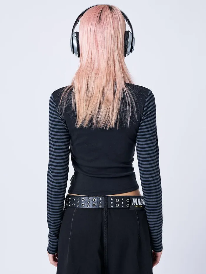 Clothing Reeper Skull Half Button Striped Top Minga London Long Sleeve Tops