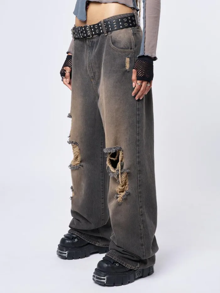 Clothing RIP039 Washed Grey Loose Baggy Jeans Minga London Jeans