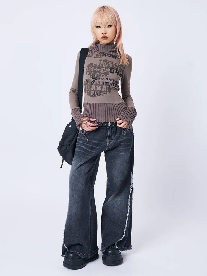 Clothing Say Sorry Distressed High Neck Top Minga London Long Sleeve Tops