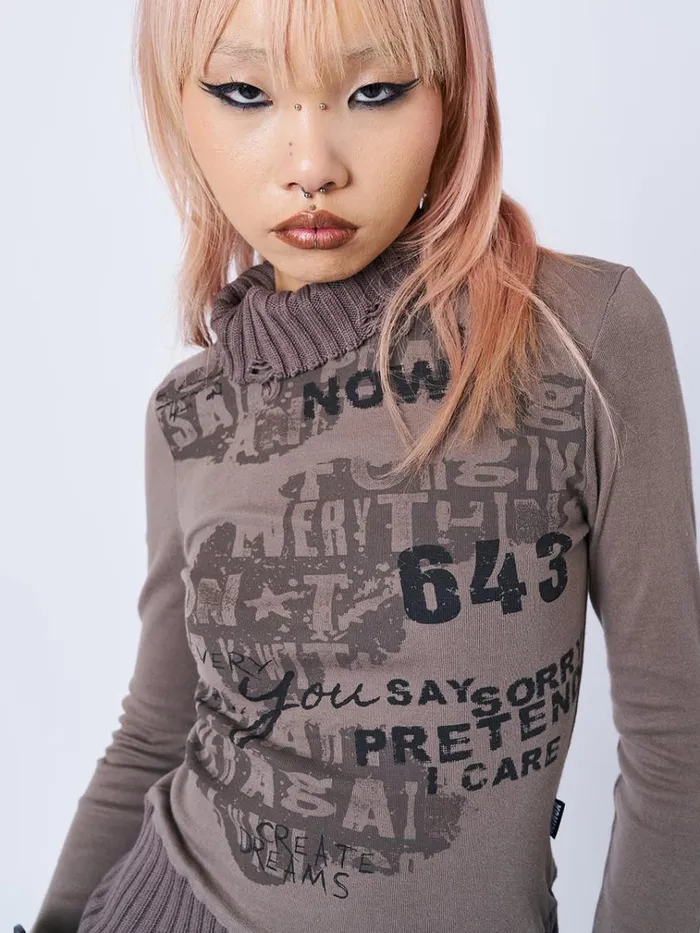 Clothing Say Sorry Distressed High Neck Top Minga London Long Sleeve Tops