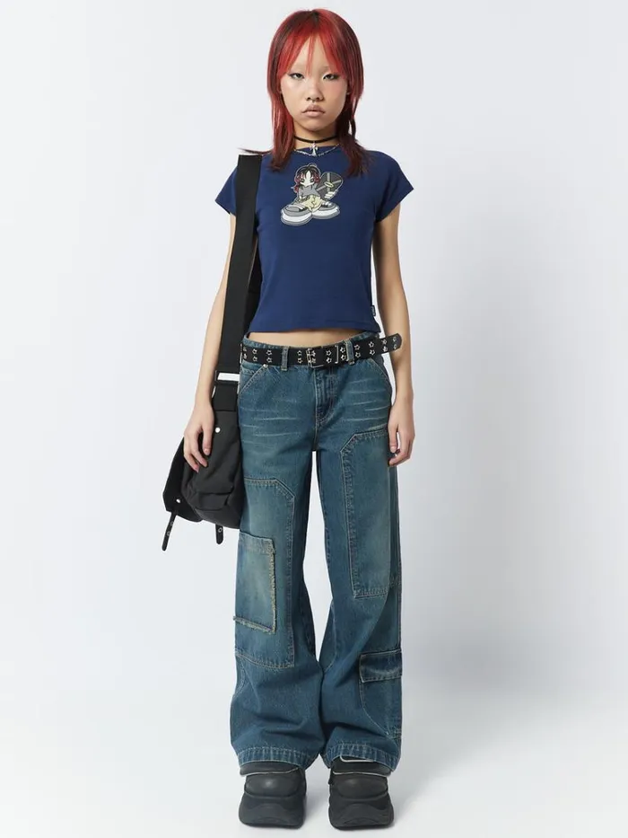 Clothing Skater Girl Graphic Blue Baby Tee Minga London Crop Tops