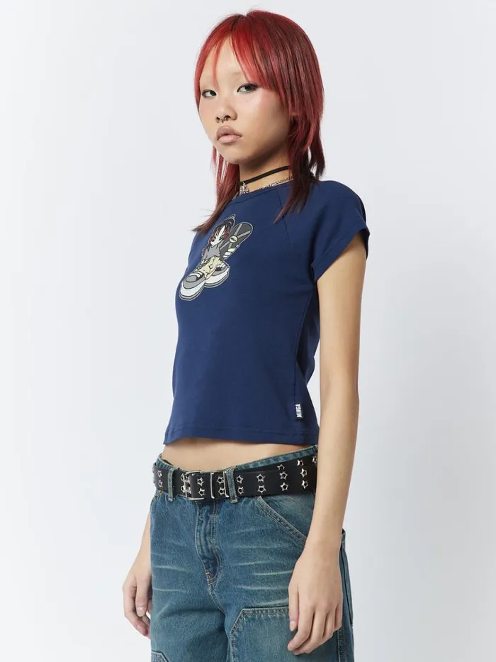 Clothing Skater Girl Graphic Blue Baby Tee Minga London Crop Tops