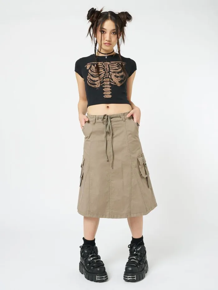 Clothing Skeleton Black Graphic Print Baby Tee Minga London Crop Tops