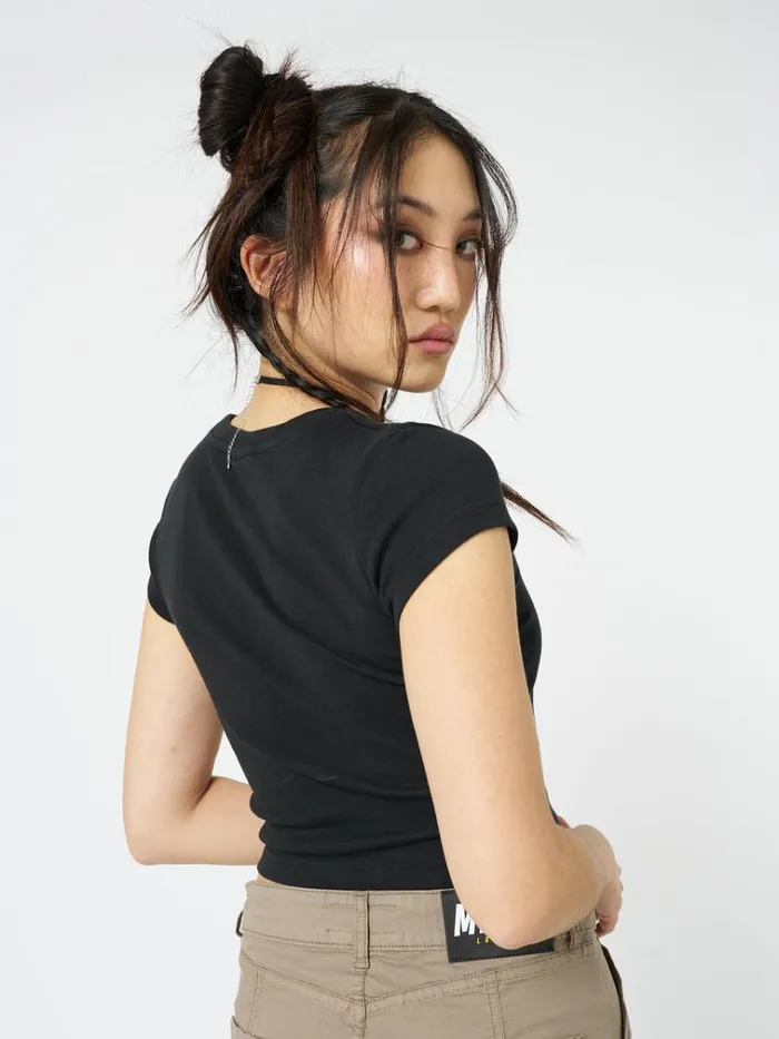 Clothing Skeleton Black Graphic Print Baby Tee Minga London Crop Tops