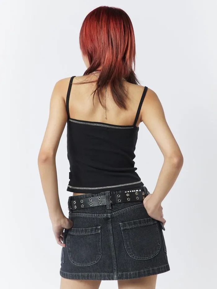 Clothing Skull Girl Black Lace Trim Cami Top Minga London Crop Tops