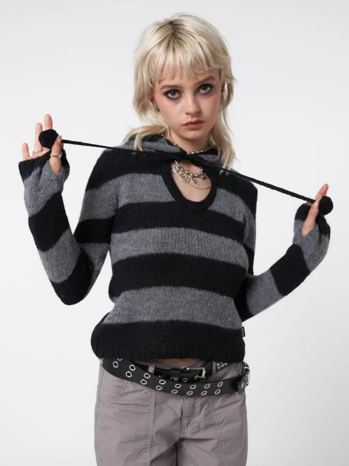Clothing Smoke Stripes Knitted Hoodie Minga London Sweaters