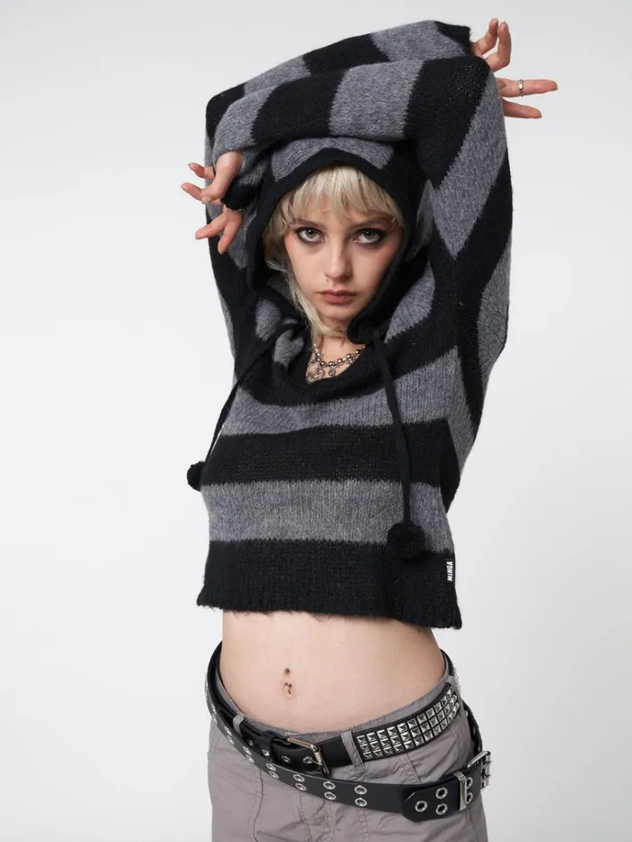 Clothing Smoke Stripes Knitted Hoodie Minga London Sweaters