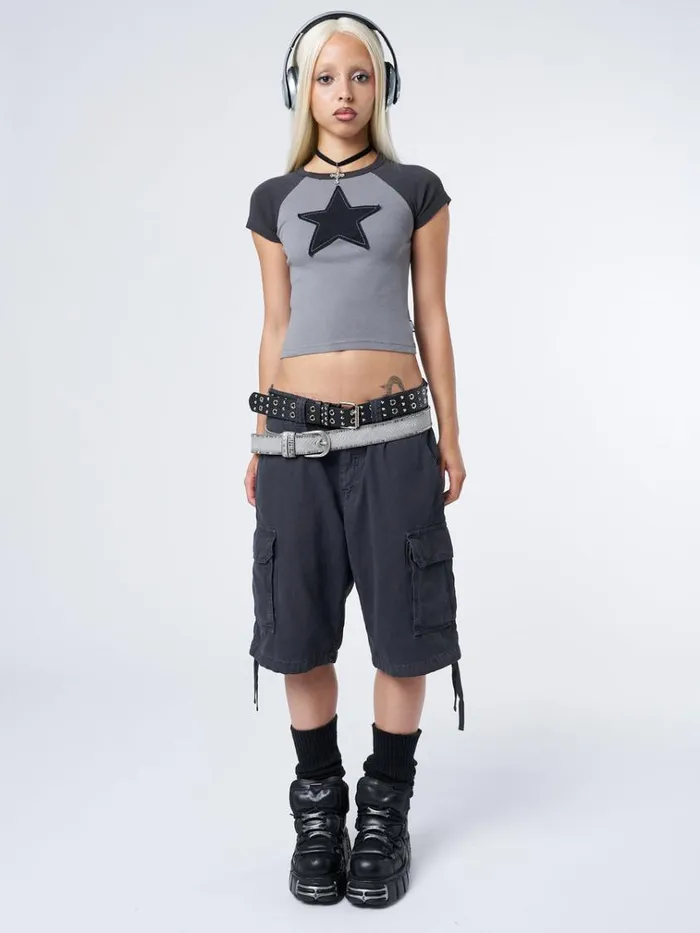 Clothing Starlight Grey Raglan Baby Tee Minga London Crop Tops