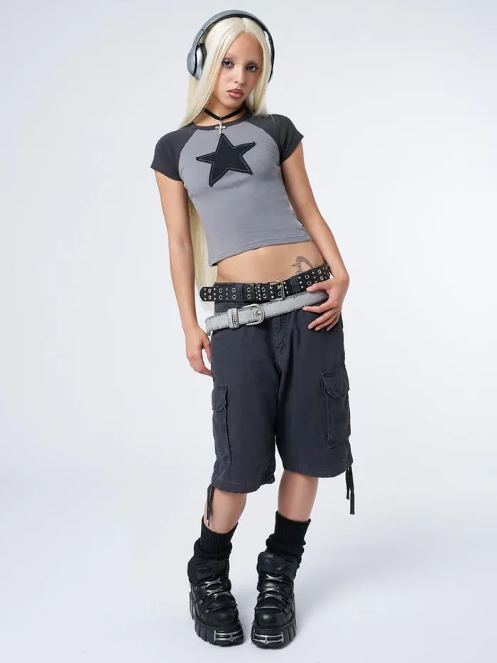 Clothing Starlight Grey Raglan Baby Tee Minga London Crop Tops