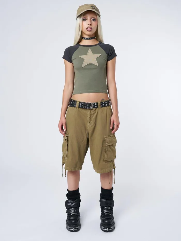 Clothing Starlight Khaki Raglan Baby Tee Minga London Crop Tops