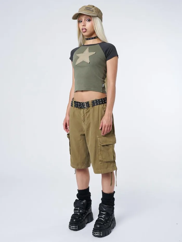 Clothing Starlight Khaki Raglan Baby Tee Minga London Crop Tops