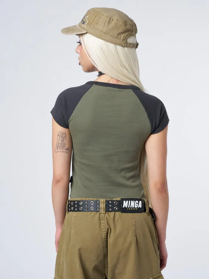 Clothing Starlight Khaki Raglan Baby Tee Minga London Crop Tops