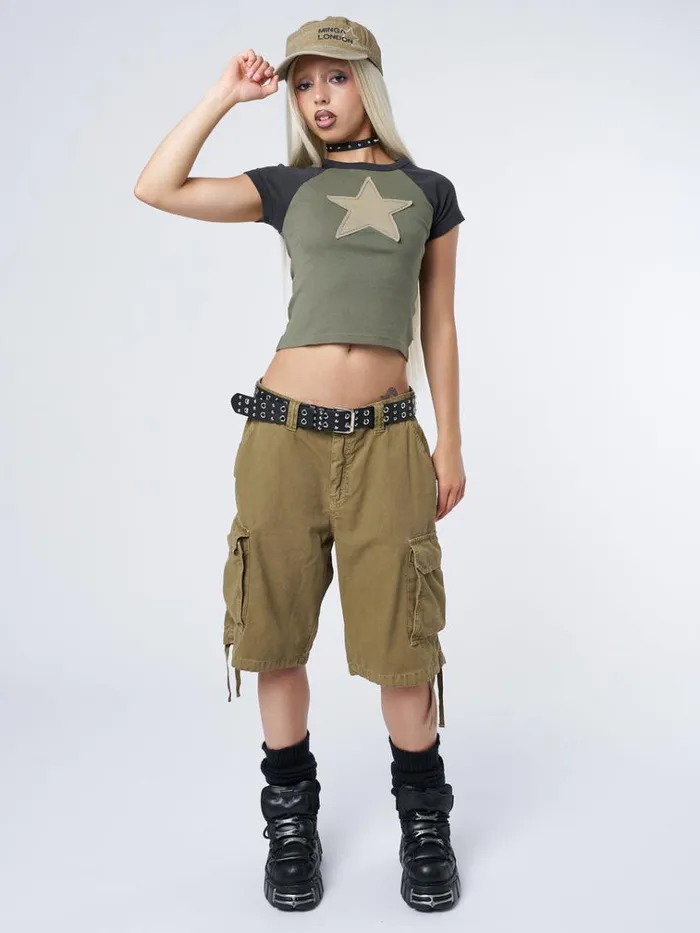 Clothing Starlight Khaki Raglan Baby Tee Minga London Crop Tops