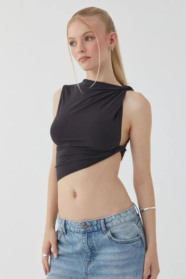 Clothing Supr Going Out Tops Soft Ruched Twist Top Black