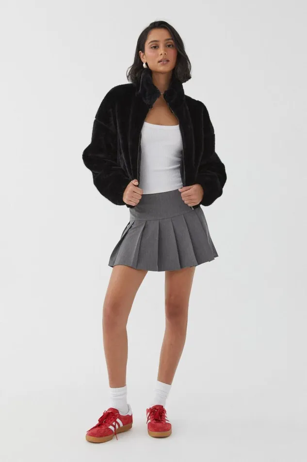 Clothing Supr Jackets and Puffers Brooke Cropped Faux Fur Jacket Black