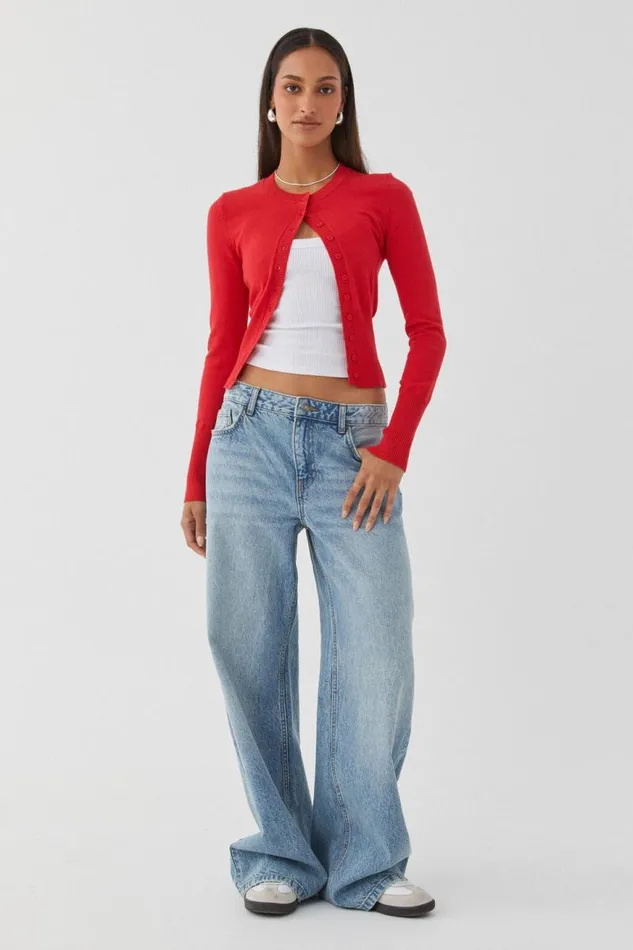 Clothing Supr Knitwear Cassie Button Through Knit Cardi Scarlet Red