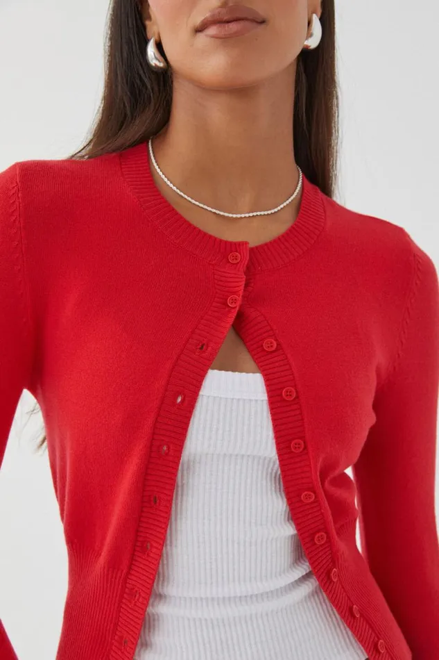 Clothing Supr Knitwear Cassie Button Through Knit Cardi Scarlet Red