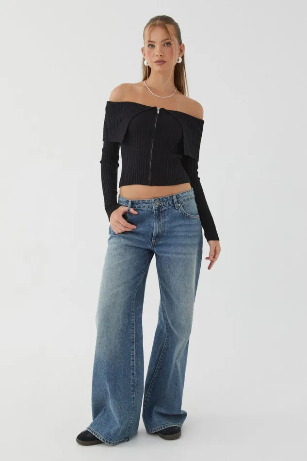 Clothing Supr Knitwear Kenzie Off The Shoulder Rib Knit Black