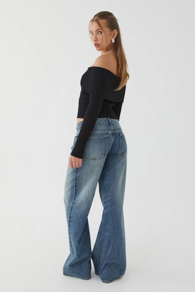 Clothing Supr Knitwear Kenzie Off The Shoulder Rib Knit Black