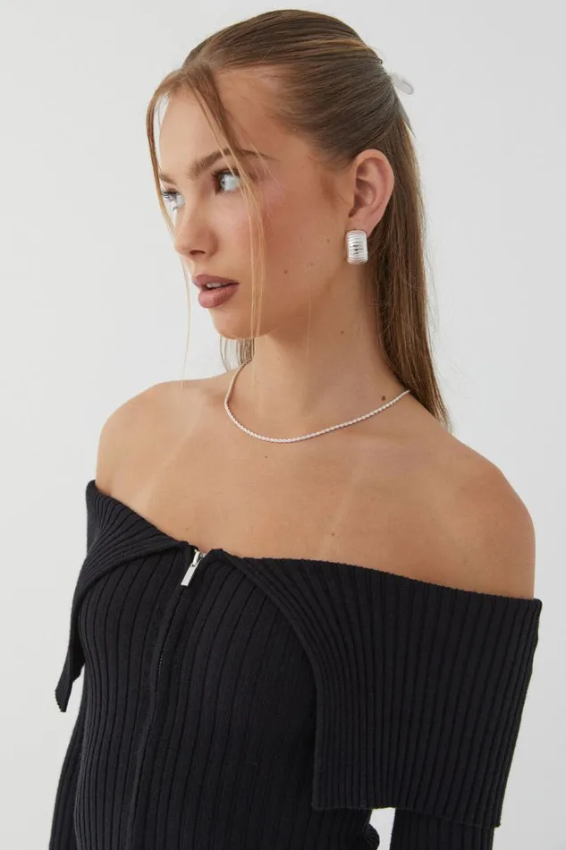 Clothing Supr Knitwear Kenzie Off The Shoulder Rib Knit Black